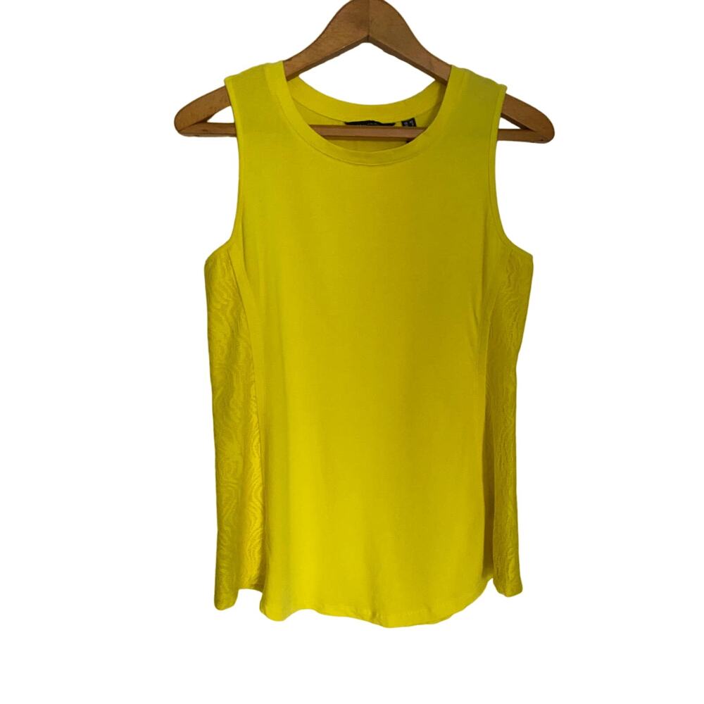 H by HALSTON Tank Top Yellow Sz XS Lace Insets Each Side Cotton Blend
